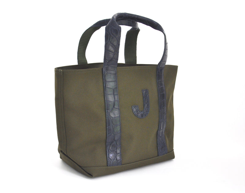 MINI HUNTING TOTE WITH ALLIGATOR HANDLES & ONE ALLIGATOR LETTER - ASSORTED COLORS